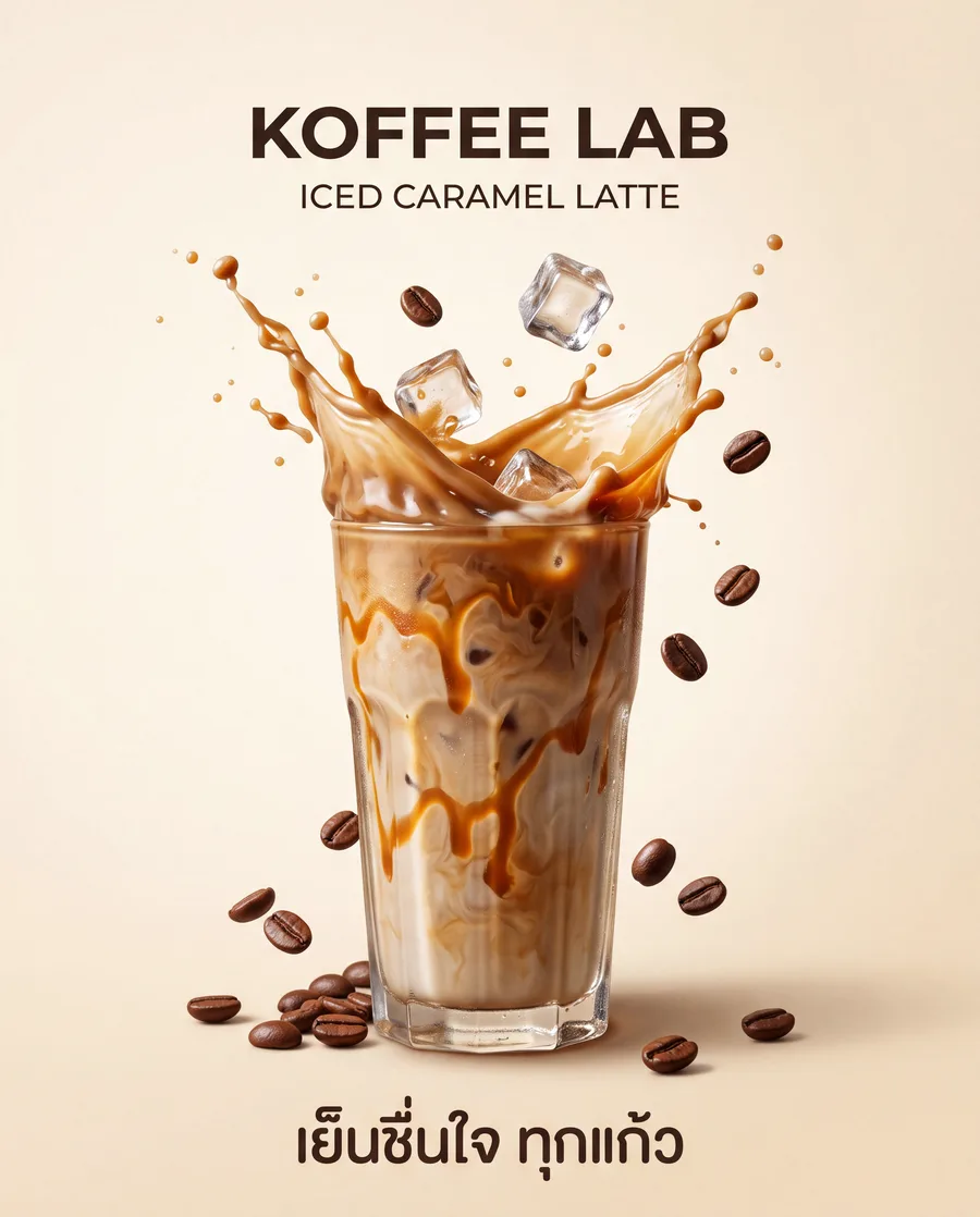 ผลงาน AI — โปสเตอร์เมนูกาแฟเย็น KOFFEE LAB