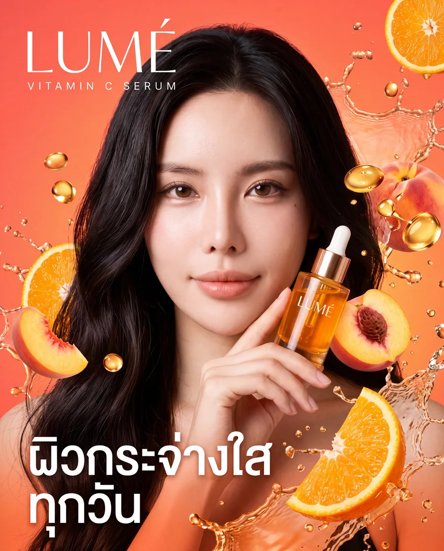 ผลงาน AI — โปสเตอร์โฆษณาเซรั่ม LUMÉ